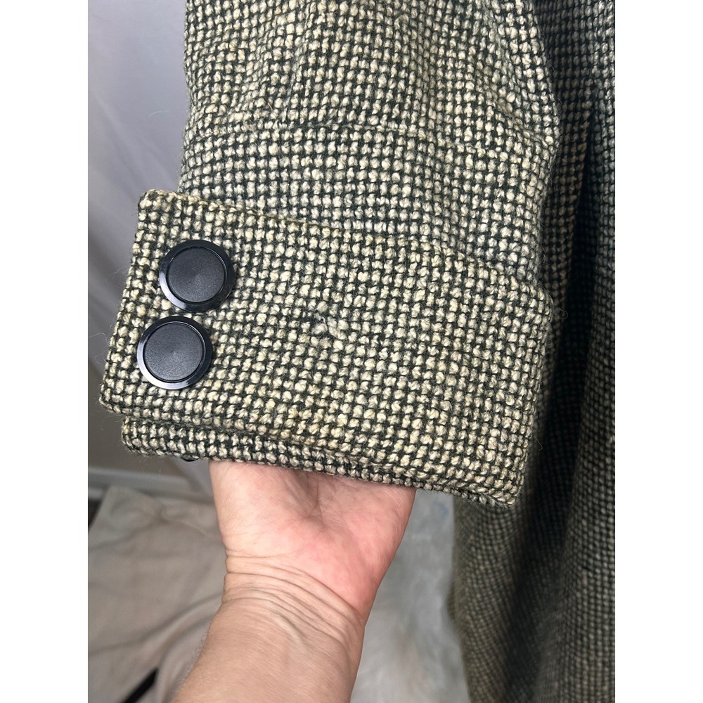 Vintage Great Britain Green White Tweed Wool Maxi Coat Long Trench Jacket Womens - Picture 6 of 16